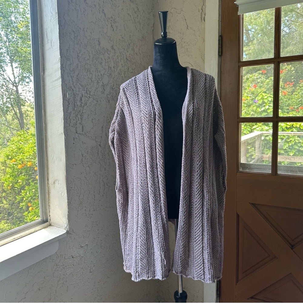 🦋American Eagle Taupe Knit Sweater Sleeveless Open Front Longline Cardigan